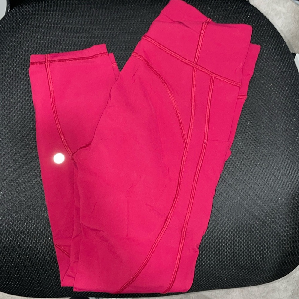 Pink/Red Lululemon Wunder Train Leggings Size 4
